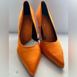 ZARA Orange Fabric Heel Stilettos. NEW With tags. Size 8